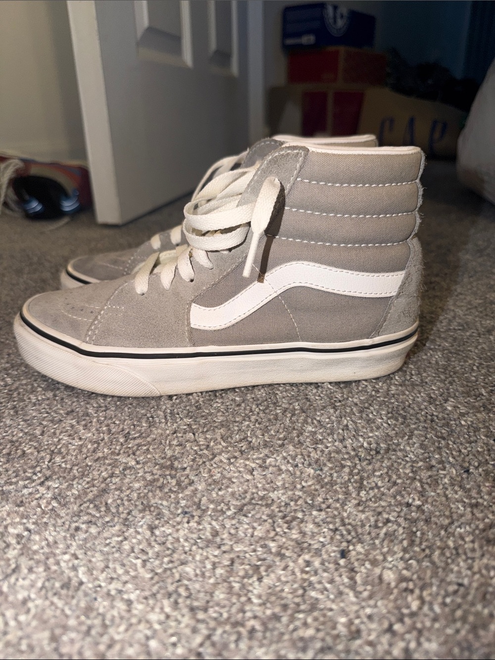 Vans High Top Suede Sneakers in Light Grey and White